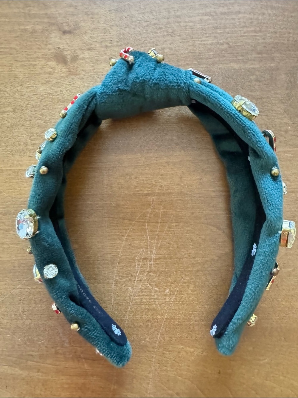 Lele Sadoughi Emerald Green Jeweled Padded Headband with Gold Accents